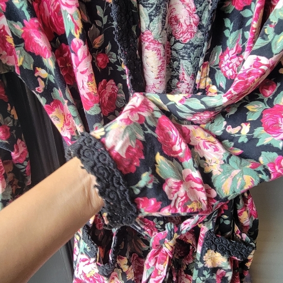 Vintage Robe Floral Print Victoria's Secret Cotton Belt P/S Long Wrap Pockets - Picture 8 of 16